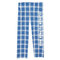Plaid pajama pants with "closer to free ride" down the left leg